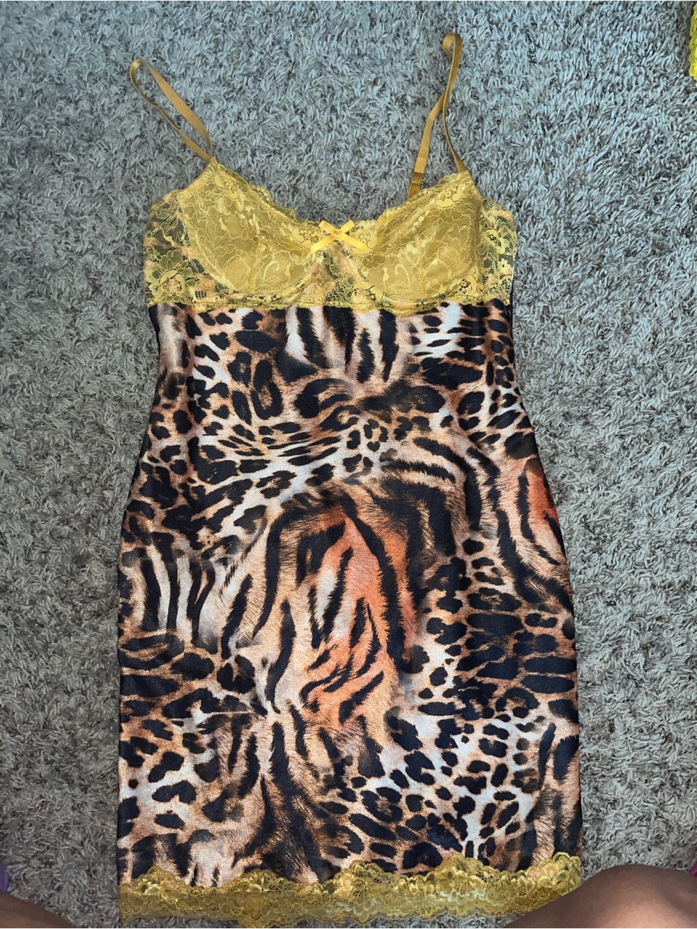 Yellow Lace & Animal Print Slip Dress - Women Intimates